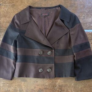 Escada Women's Black and Brown Blocked, Cropped Jacket, SZ 40